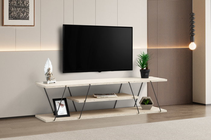 Hanah Home Soporte TV Mármol Negro 120cm Elegante Sofisticado Salón Funcional Almacenamiento